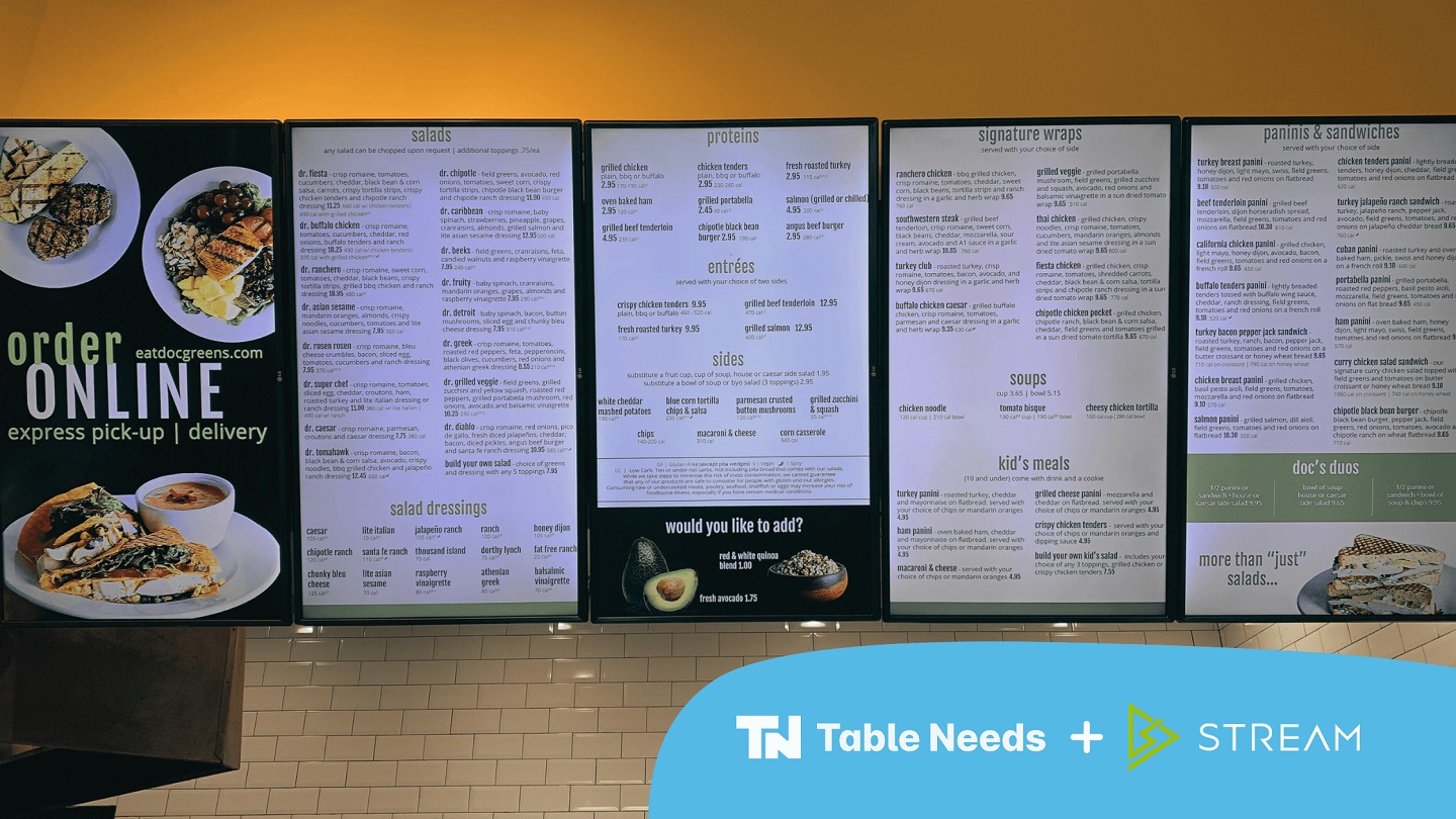 Table Needs Launches Digital Menu Boards For Restaurant Industry
